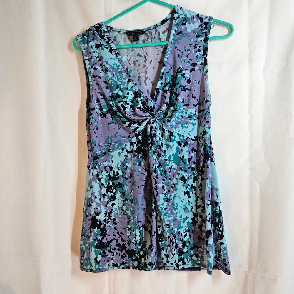 Banana‎ Republic Sleeveless Top Small Blue Purple Abstract Twist Front